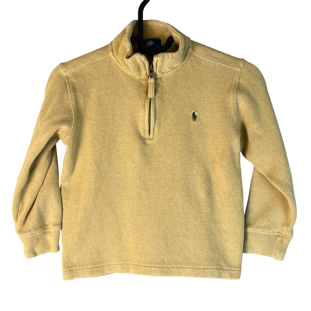 Polo Ralph Lauren Quarter-Zip Pullover Boys 6 Tan Excellent Ribbed Cotton Knit
